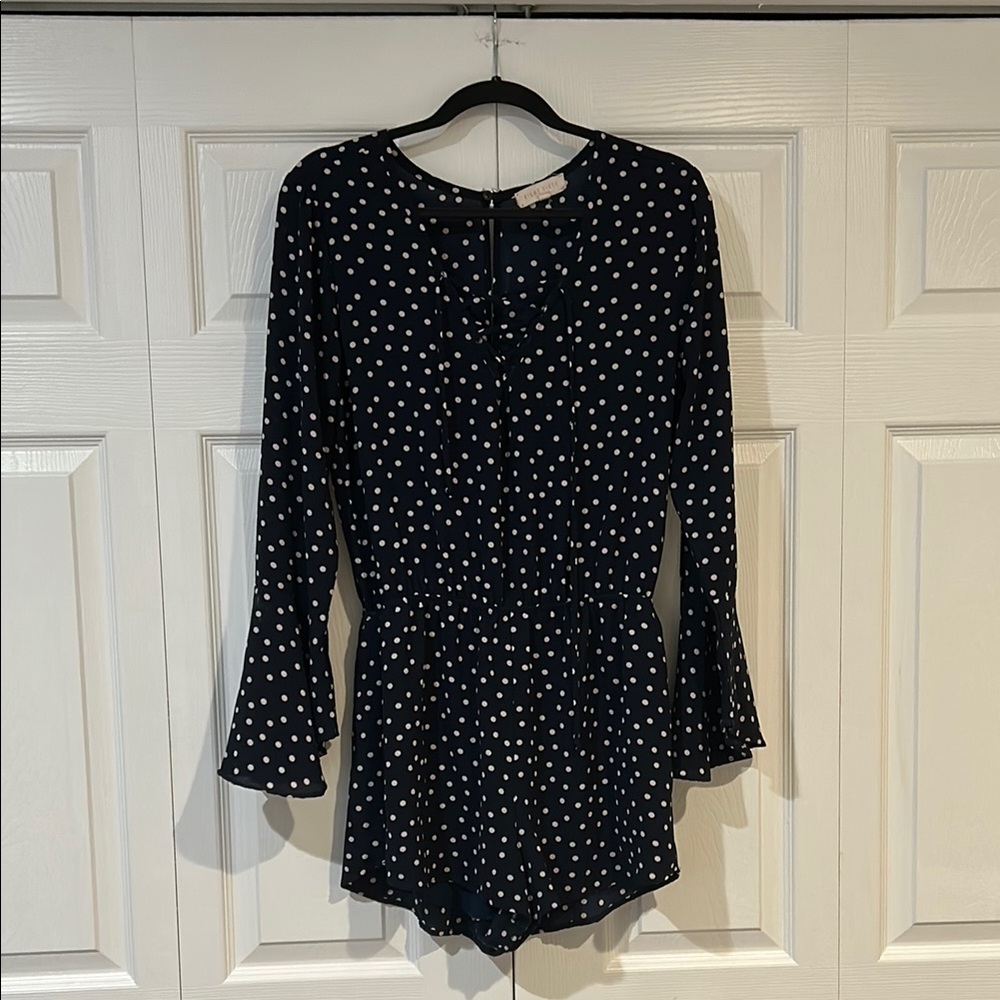 Eight Sixty Black and White Ruffled Bell Sleeve Jumpsuit